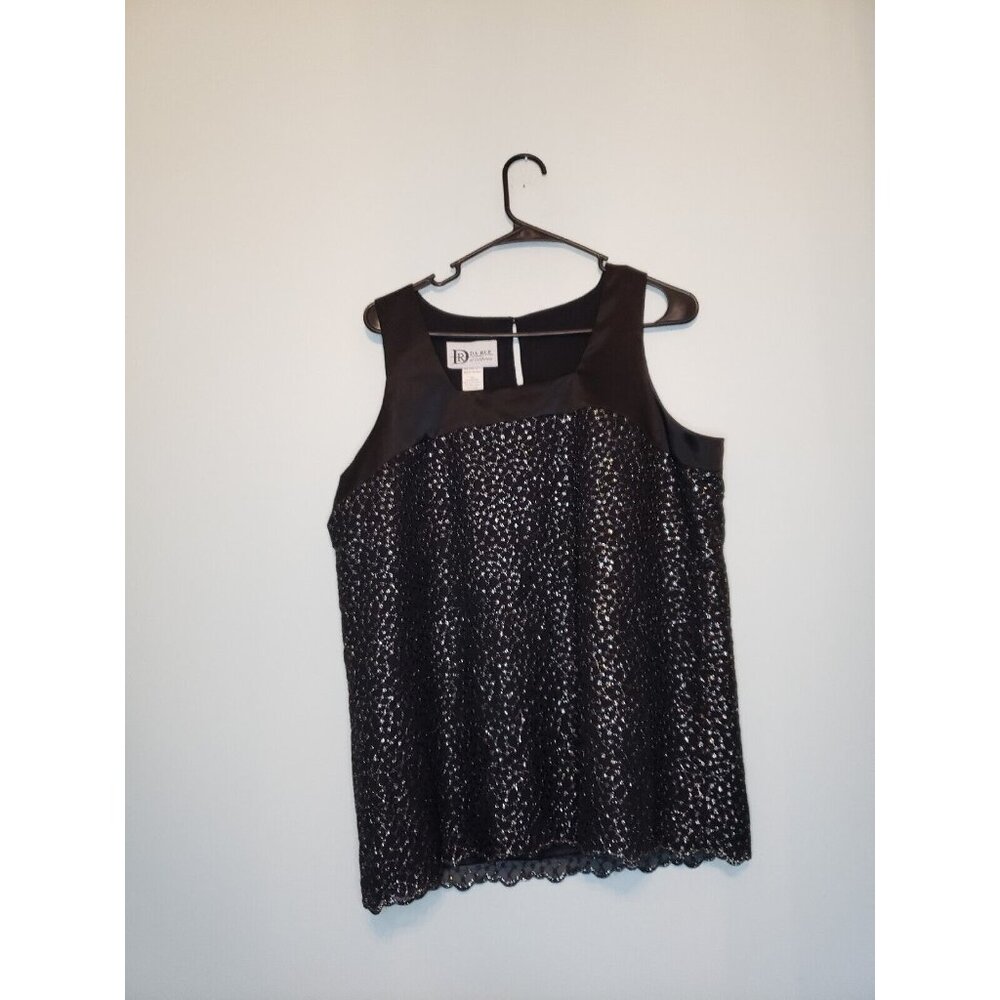 Da-Rue of California Womens 12 Sleeveless Top Black Metallic Sparkle Scallop Hem
